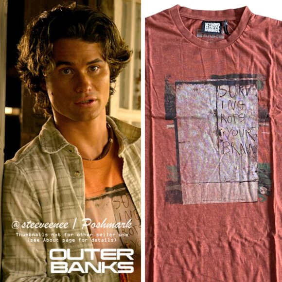 Reclaimed Vintage x Outer Banks Surfing Rots Your Brain T-Shirt Tee ASO John B - Picture 1 of 8